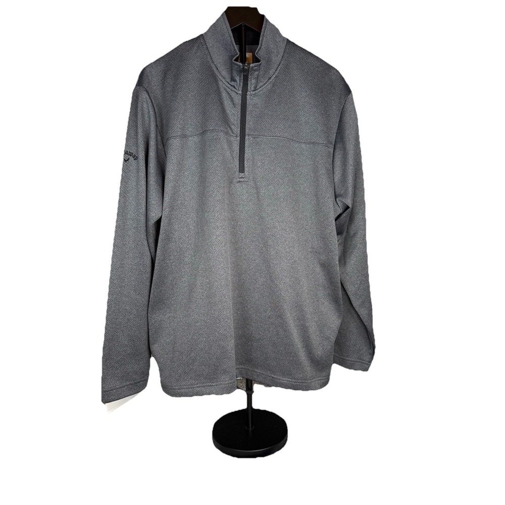 CALLAWAY 1/4 Zip Golf Pullover  Fleece Attach Pocket Gray Men's Lg Perry Ellis
